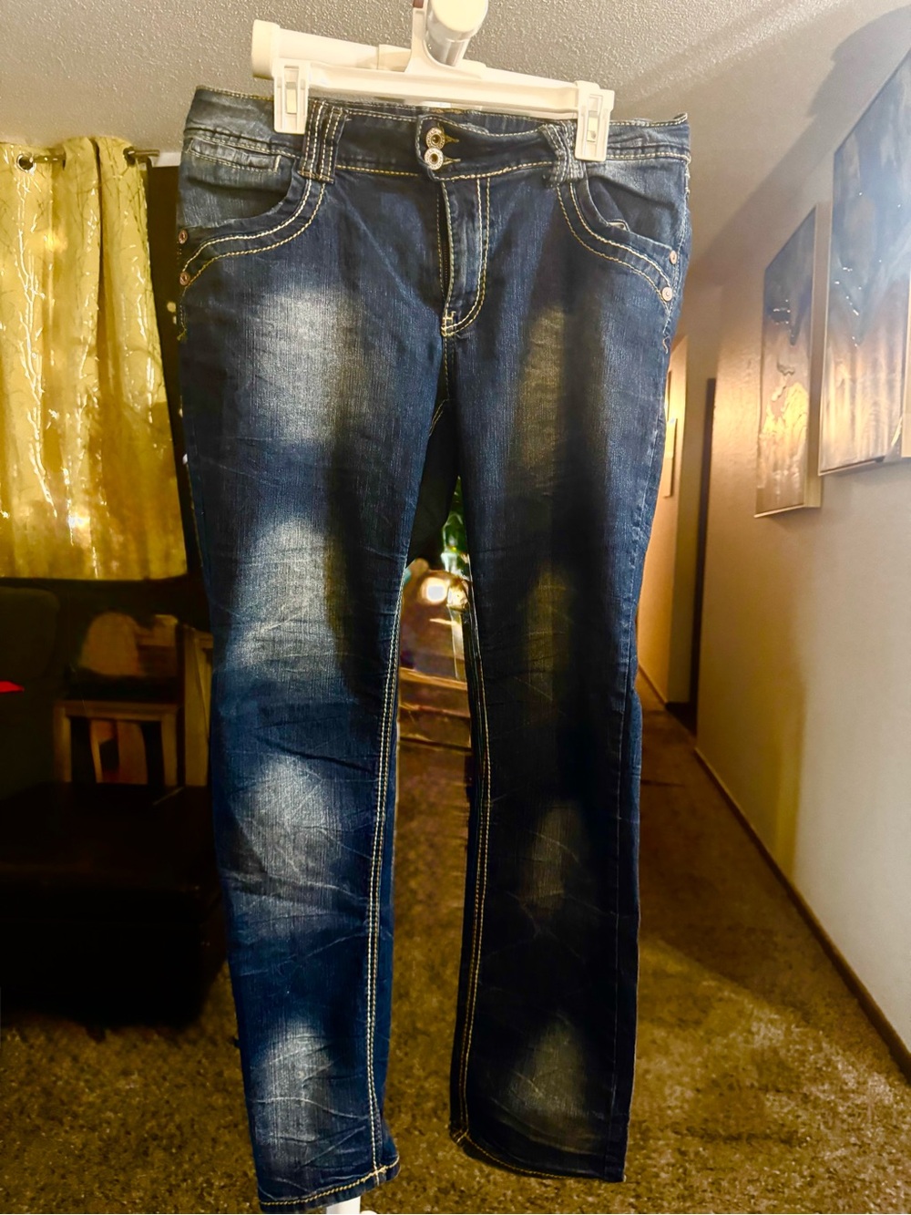 Angie Women's Faded Dark Blue Straight Leg Jeans